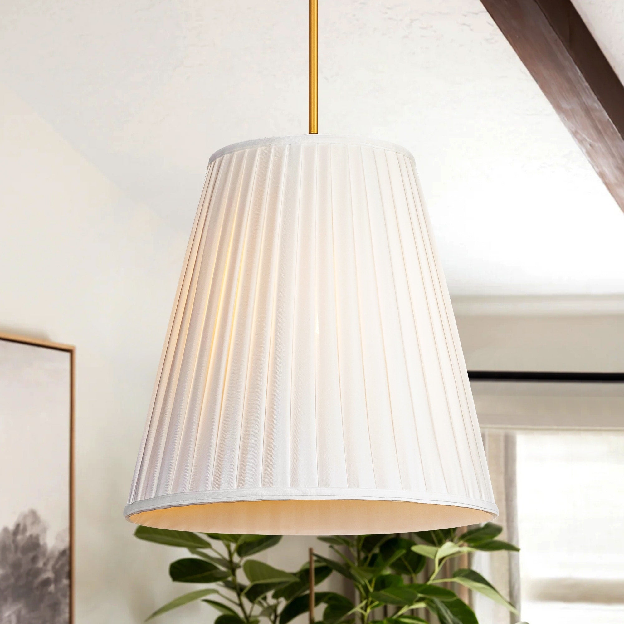 1 Light Modern Elegant Double Layered White Bell Cone Fabric Shade Pendant In Painted Gold