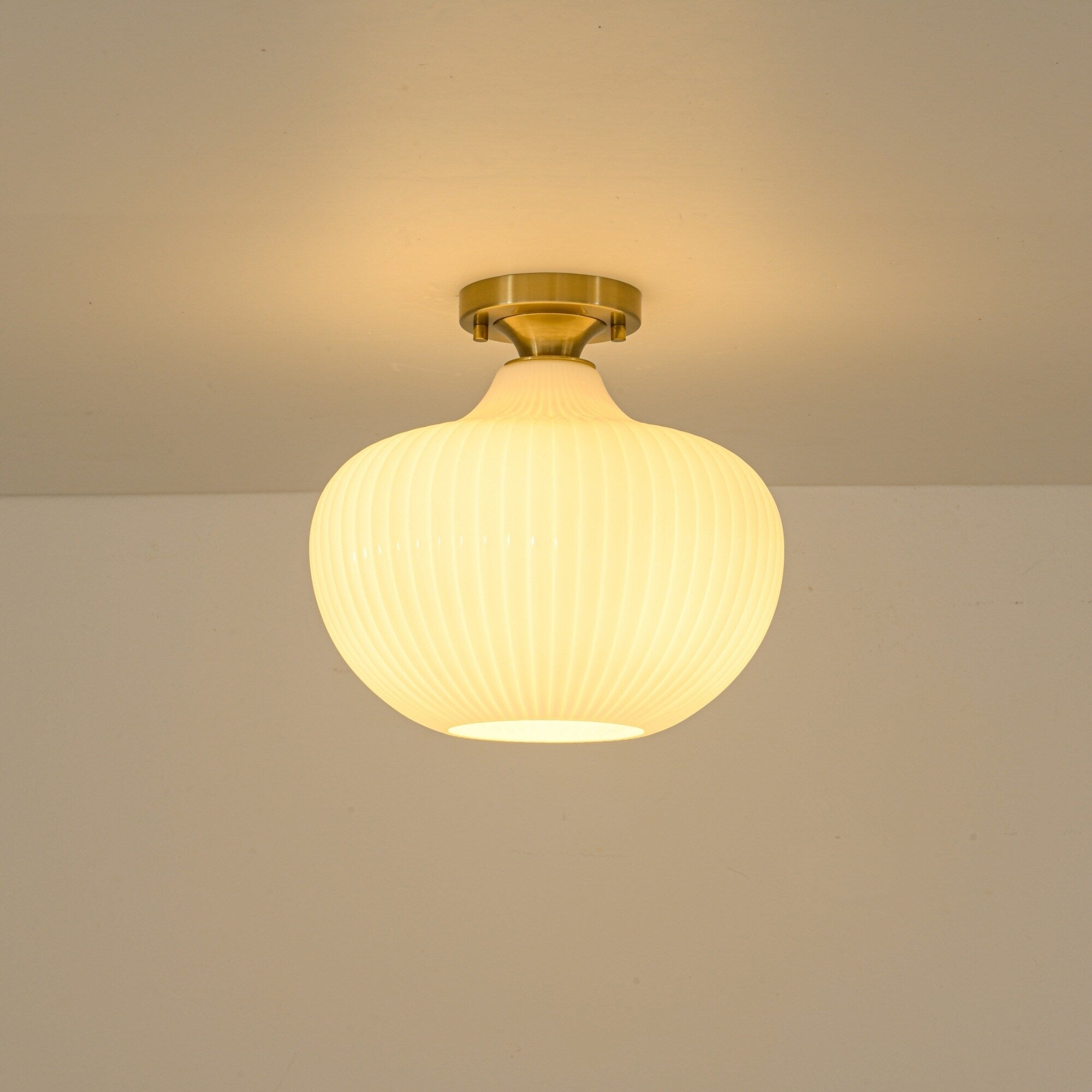 1 Light Modern Elegant Ribbed Glass Flush Mount With Brushed Brass Matte Black Finish For Bedroom Foyer