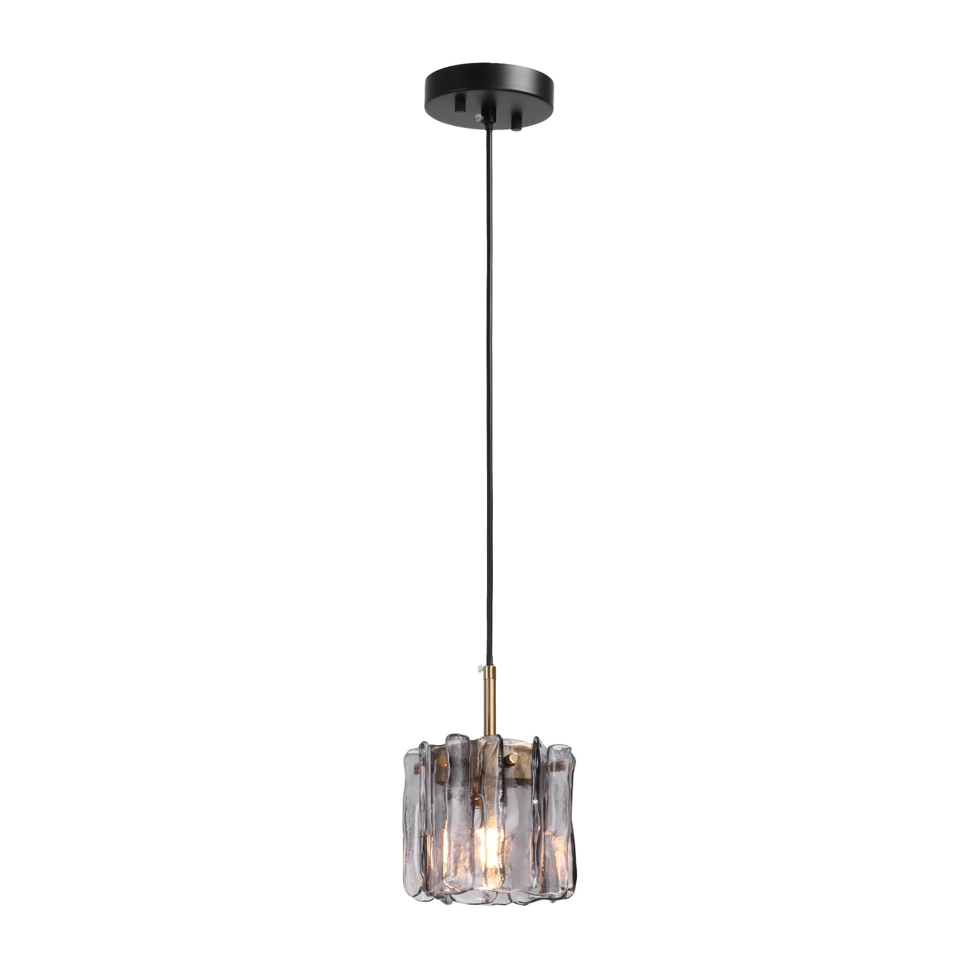 1 Light Modern Pendant Linear Chandelier With Textured Glass