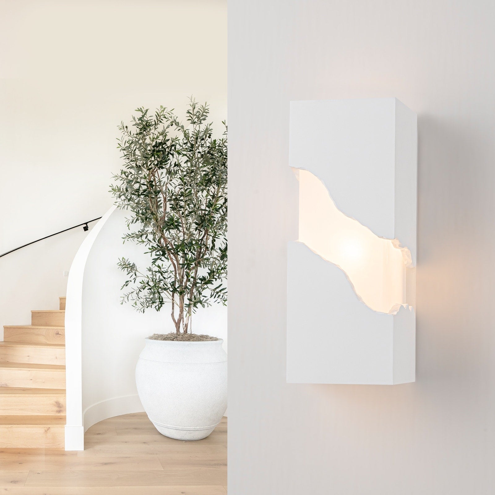 1 Light Modern Split Block Wall Sconce White Plaster Acrylic
