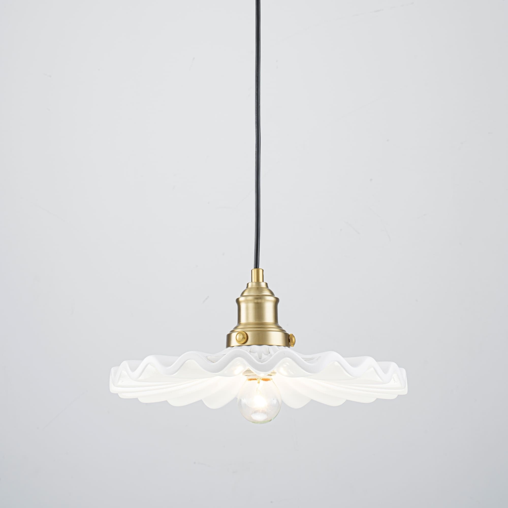 1 Light Modern Transitional Metal Ceramic Pendant With Ruffled Wave Edge Shade For Dining Room 11.8 W X 5.5 H