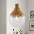 1 Light Natural Modern Brass Hand Woven Hemp Rope Hanging Lamp Pendant Light 13 W X 24 H