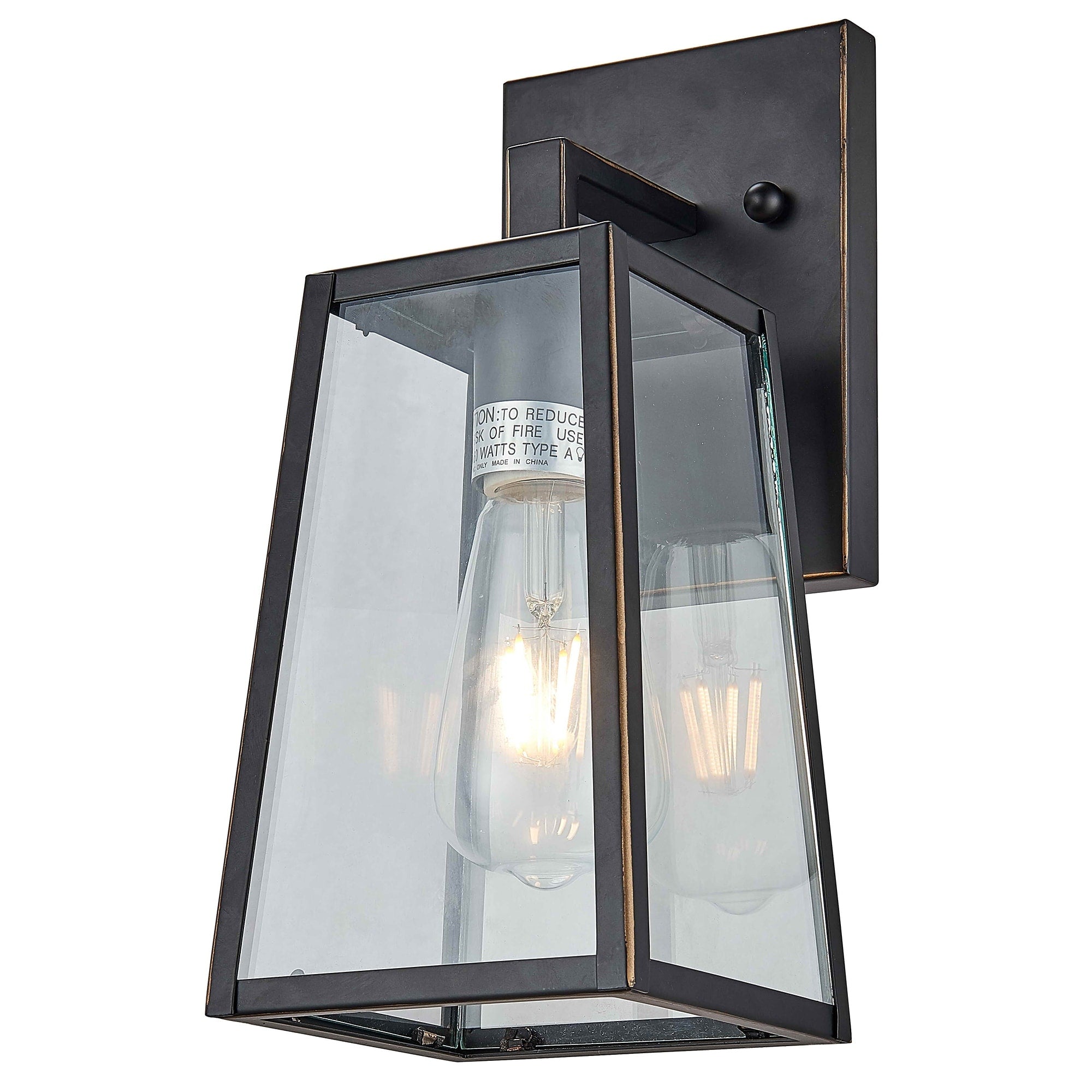 1 Light Outdoor Wall Lantern In Imperial Black Finish And Clear Tempered Glass