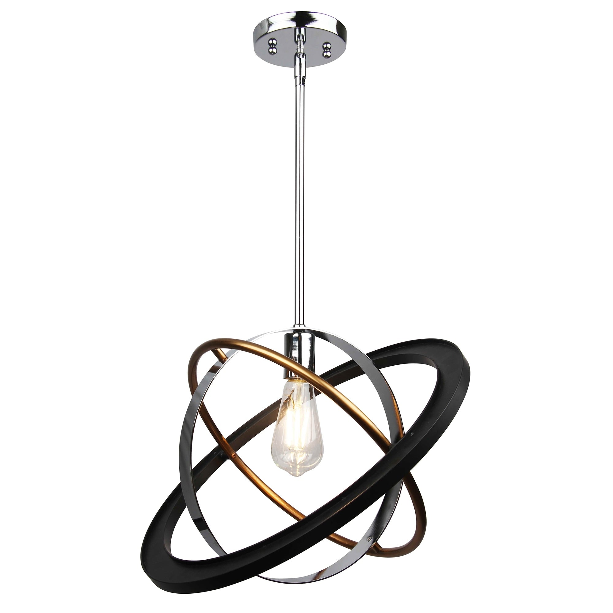1 Light Pendant Light In Chrome Satin Brass And Black Finish