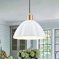 1 Light Pendant Light With Fluted White Ceramic Dome Brass Accents Dia.9.65 In