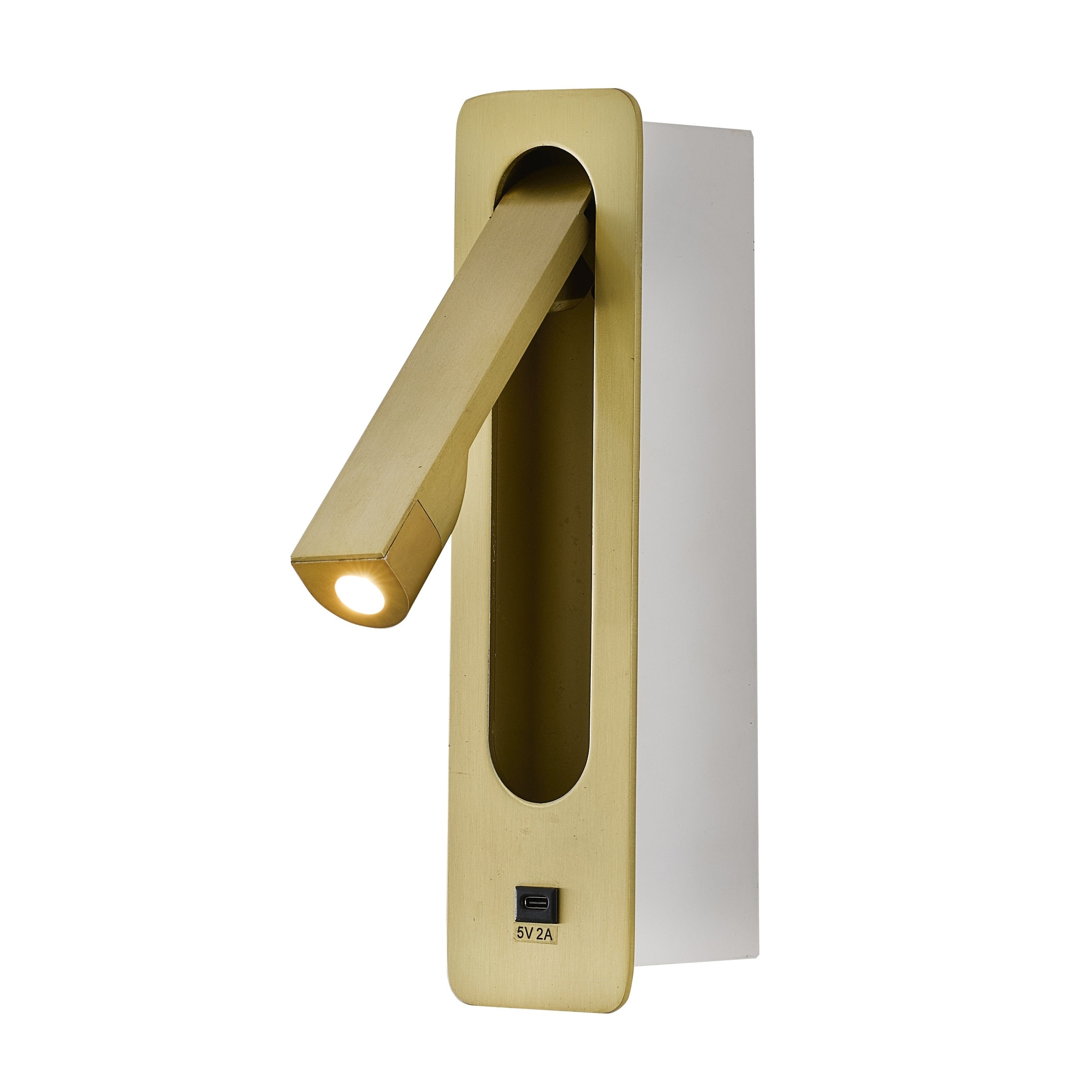1 Light Satin Brass Metal Led Wall Sconce With One Usb Port And A Clear Frosted Len