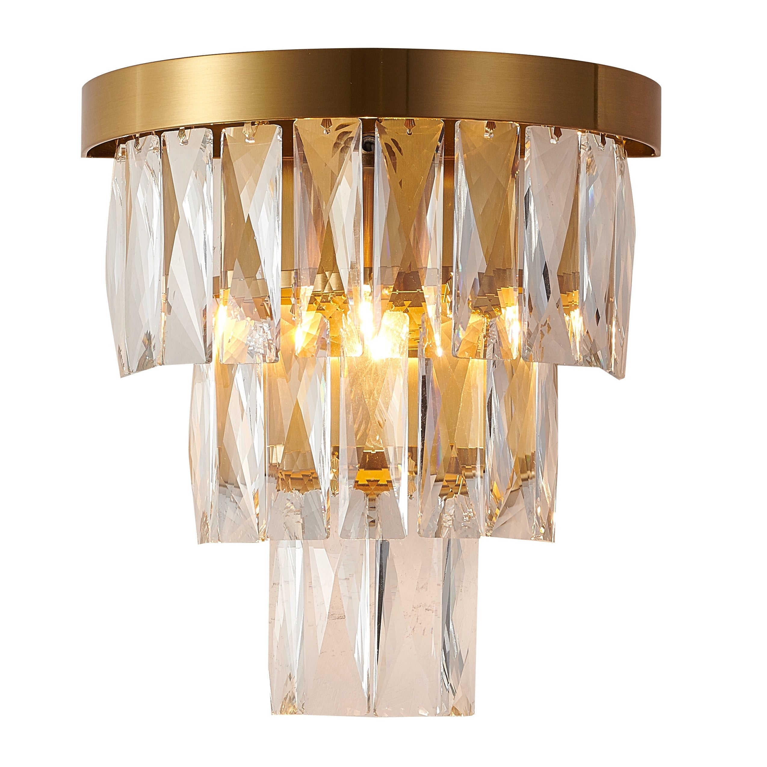 1 Light Satin Brass Wall Sconce With Clear Hanging Crystals