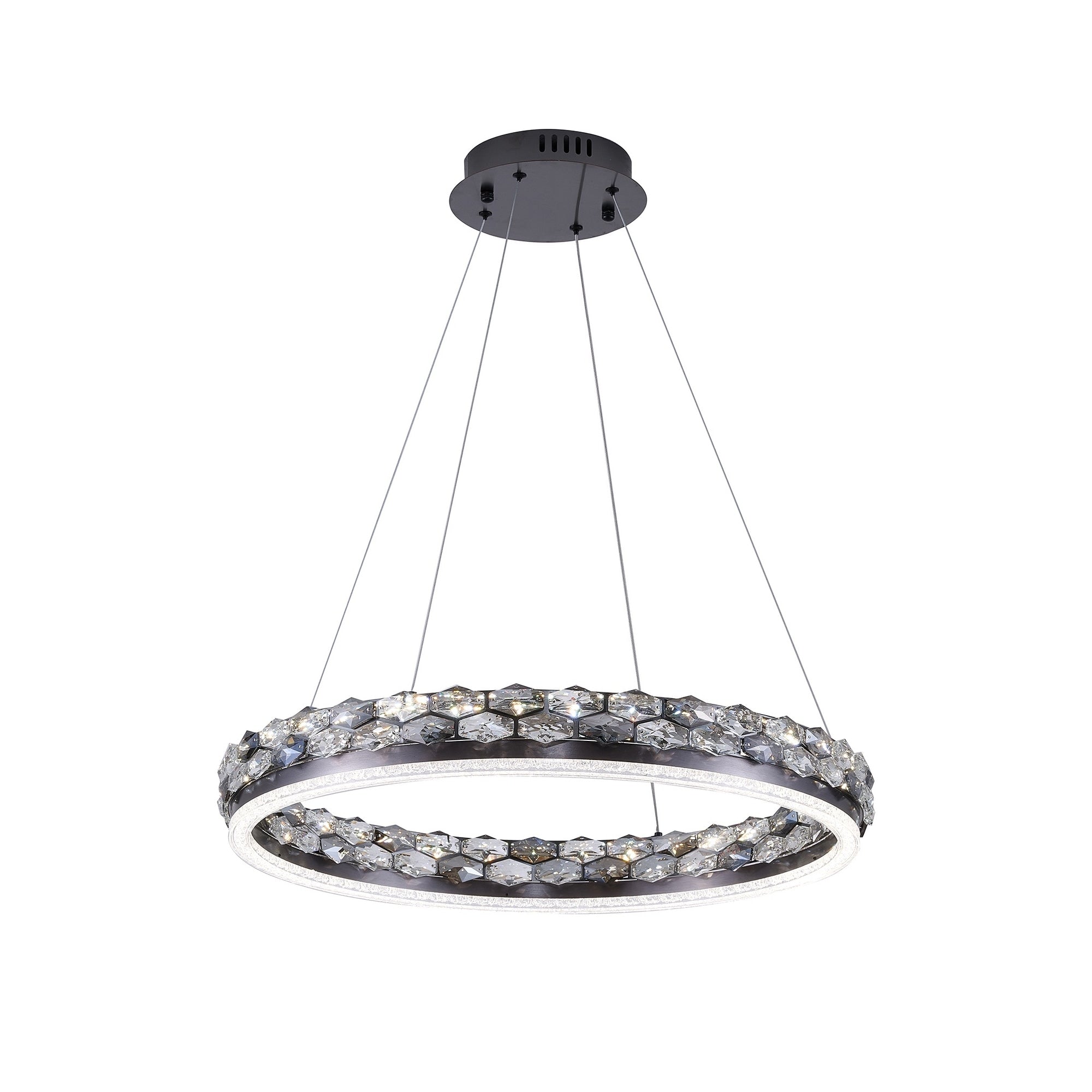 1 Light Stain Black Led Pendant With Crystal Accents