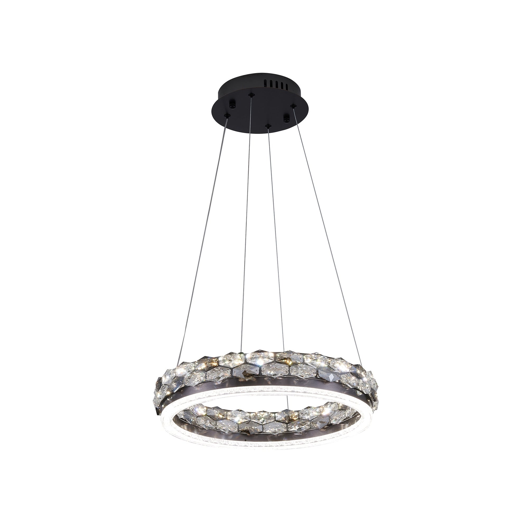 1 Light Stain Black Led Pendant With Crystal Accents
