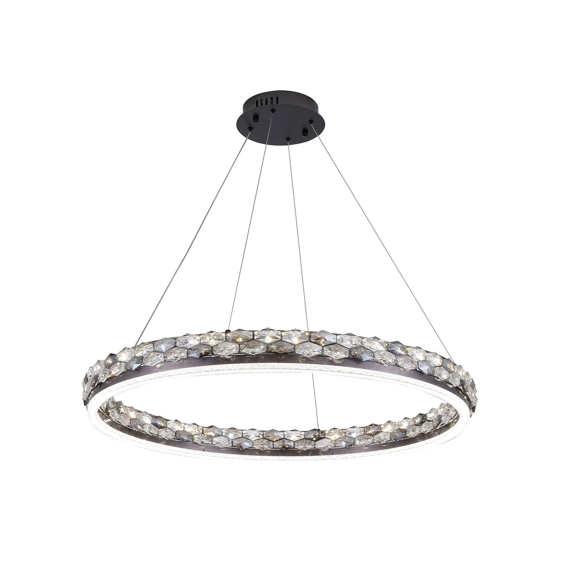 1 Light Stain Black Led Pendant With Crystal Accents