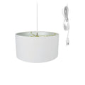 1 Light Swag Plug In Pendant 16 W White Linen Drum Shade 17 White Cord