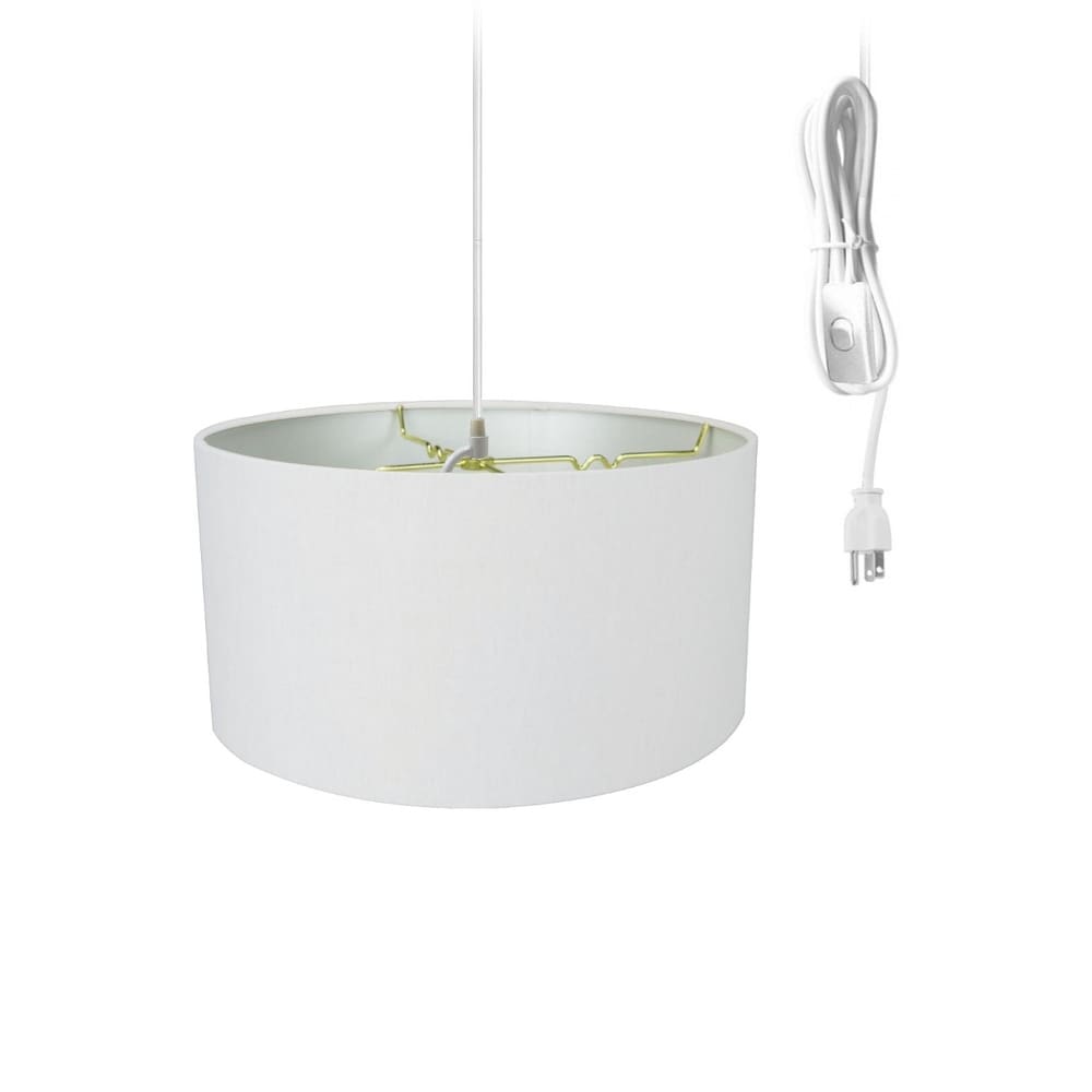 1 Light Swag Plug In Pendant 16 W White Linen Drum Shade 17 White Cord
