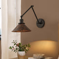 1 Light Vintage Industrial Black And Rust Finish Cone Shade With Swing Arm Adjustable Wall Light