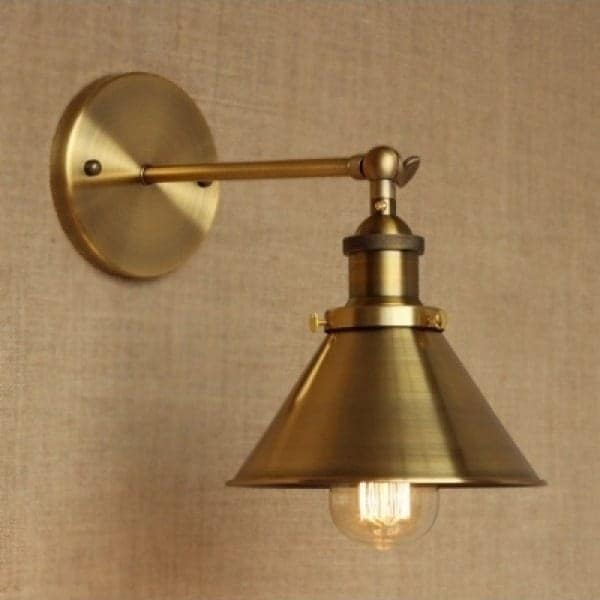 1 Light Wall Sconce With Metal Cone Shade Brass