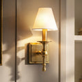 1 Light Warm Brass Classic Wall Sconce With Fabric Shade Dimmable Contemporary Bath Sconce For Hallway Bathroom Bedroom W6