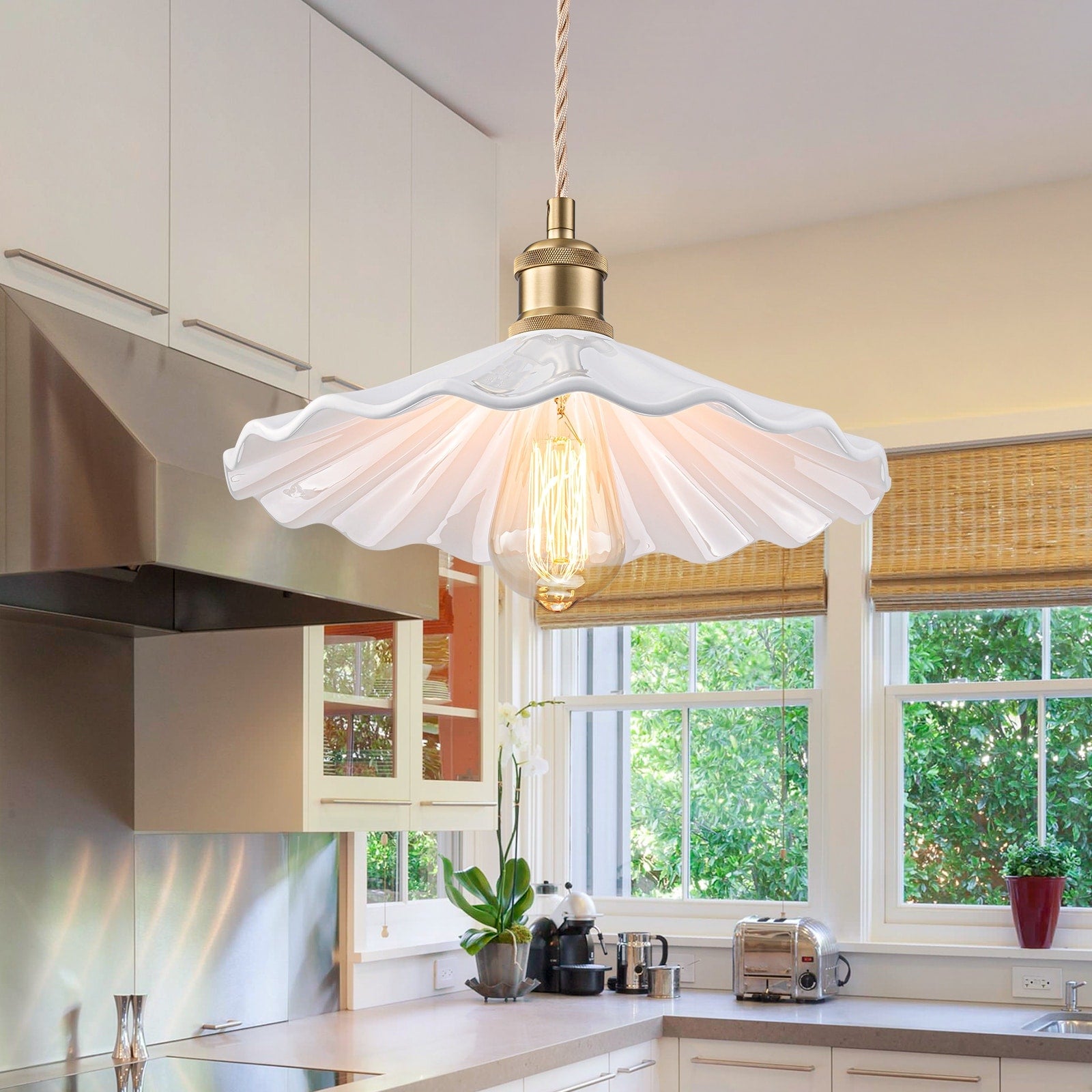 1 Light White Ceramic Petal Pendant Light Modern Floral Design For Kitchen Island