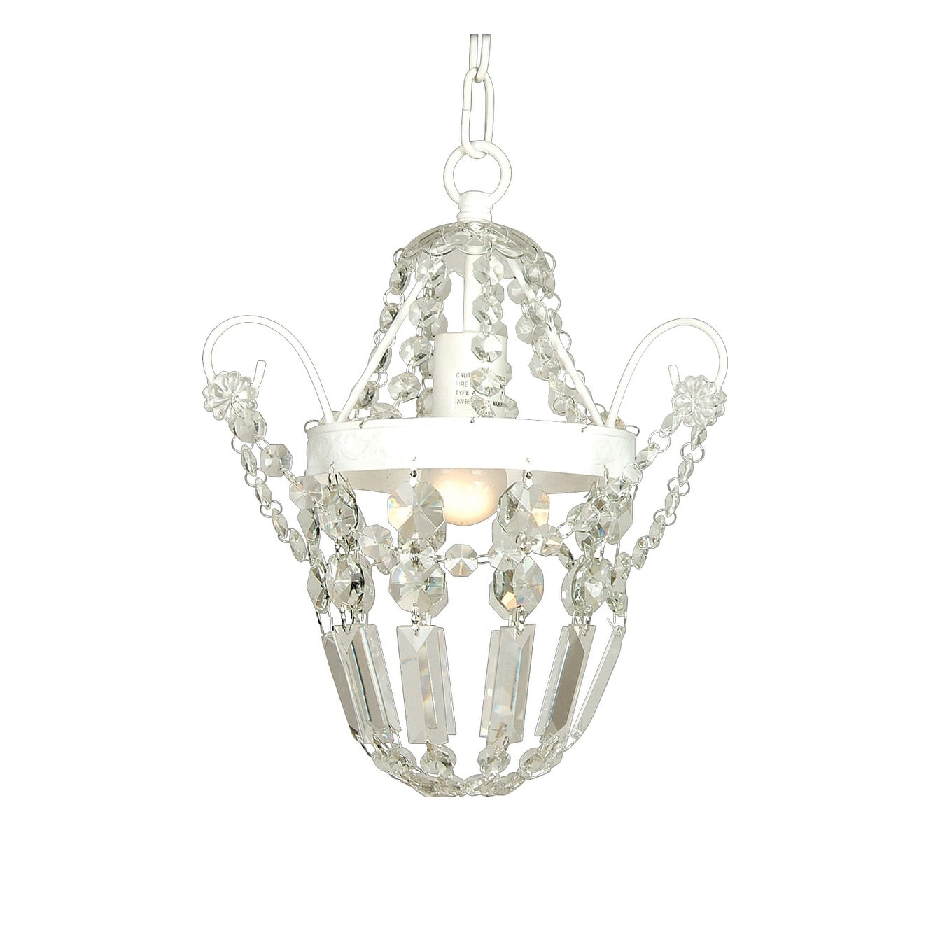 1 Light White Chandelier With Clear Crystal Accents