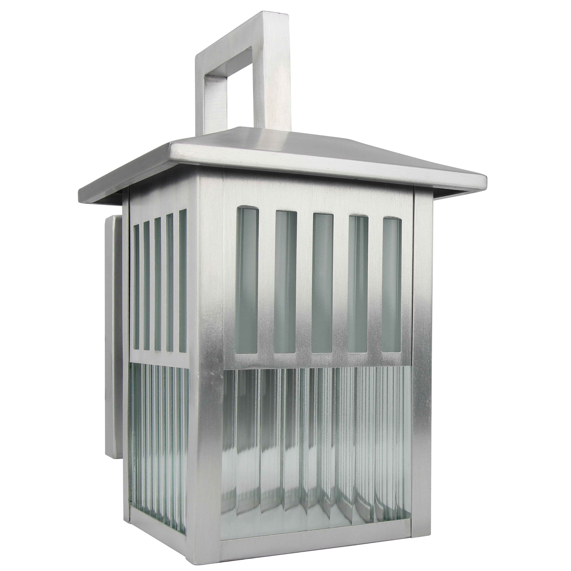 1 Light Outdoor Wall Lamp With Clear Ribbed Glass In Satin Nickel Finish