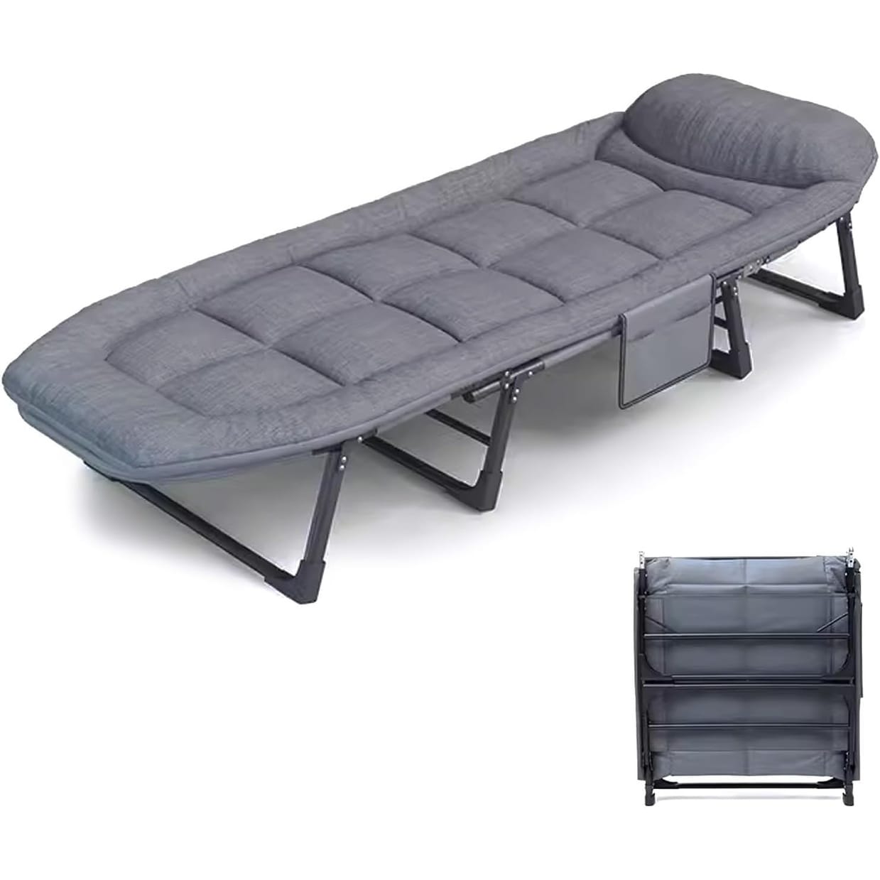 1 Pack Patio Chaise Folding Bed With Mattress Comfortable Ergonomic Single Recliner Portable Bed For Adults Camping