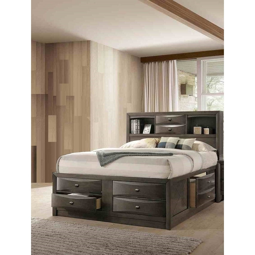 1 Piece Gray Finish Contemporary Footboard Side Drawers Storage Bed