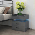 1 Set Nightstand With Adjustable Led Strip Light 2 Drawers Large Storage Space