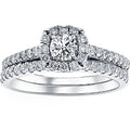 1 Ct Diamond Cushion Halo Engagement Wedding Ring Set 14K White Gold