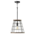 1 Light Cage Pendant In Zinc W Mango Wood Accents
