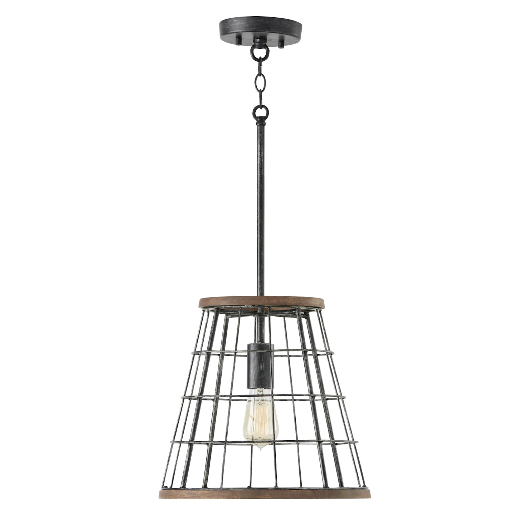 1 Light Cage Pendant In Zinc W Mango Wood Accents