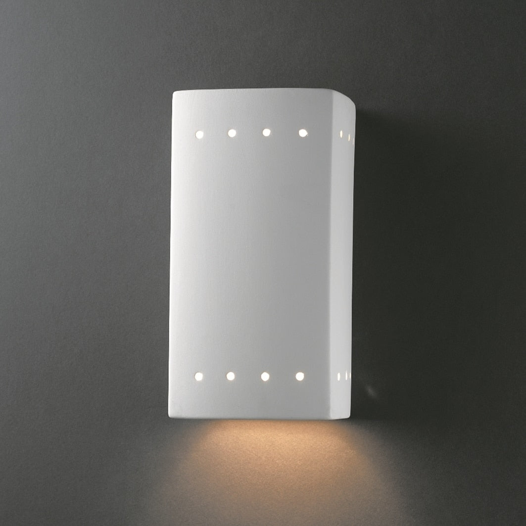 Closed Top Perferated Rectangular Ceramic 1 Light Sconce