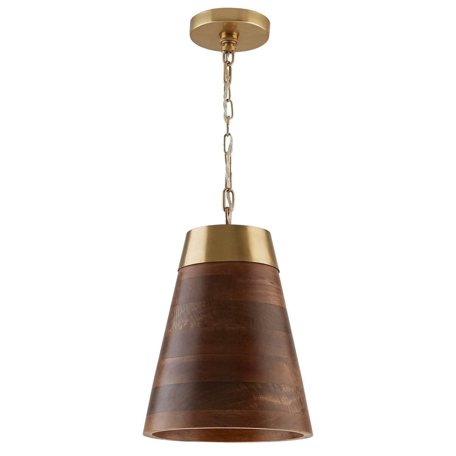 1 Light Wood Brass Pendant