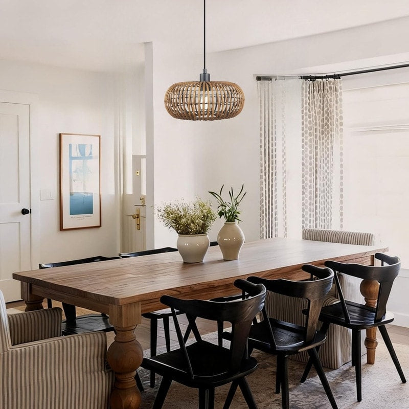 1 Light Bulb Light Metal Rattan Light Fixture Black Brown Pendant Light N A