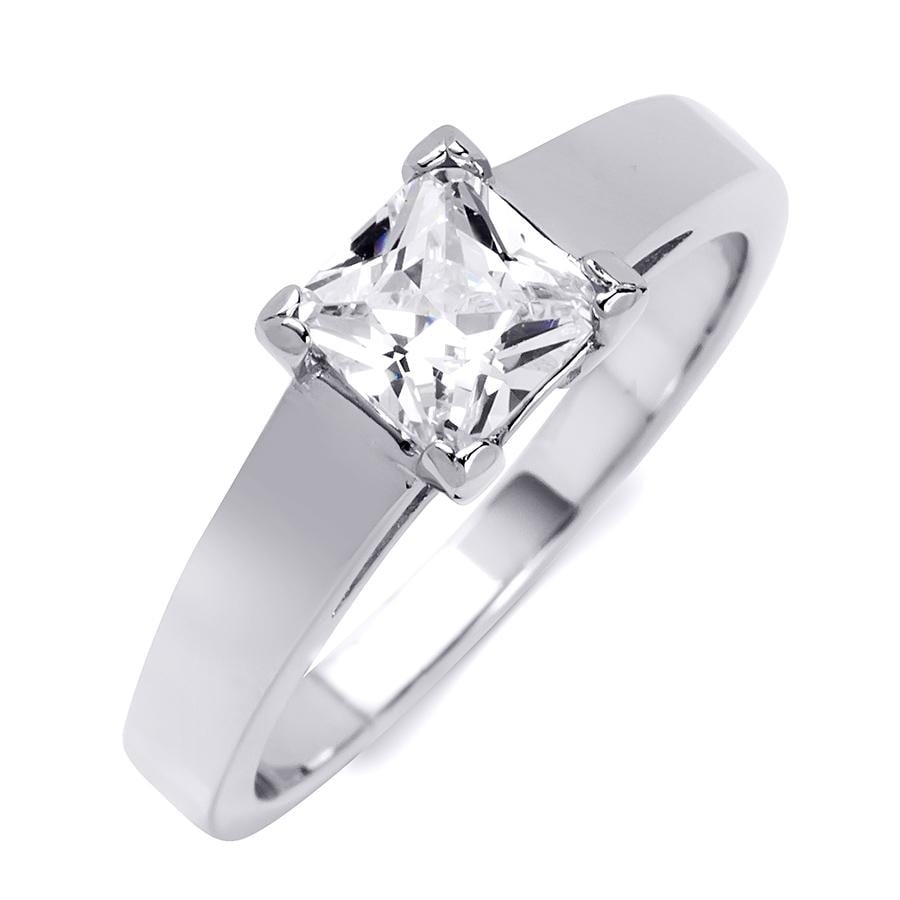 1.00 Ct Princess Cut Solitaire Engagement Ring Sterling Silver