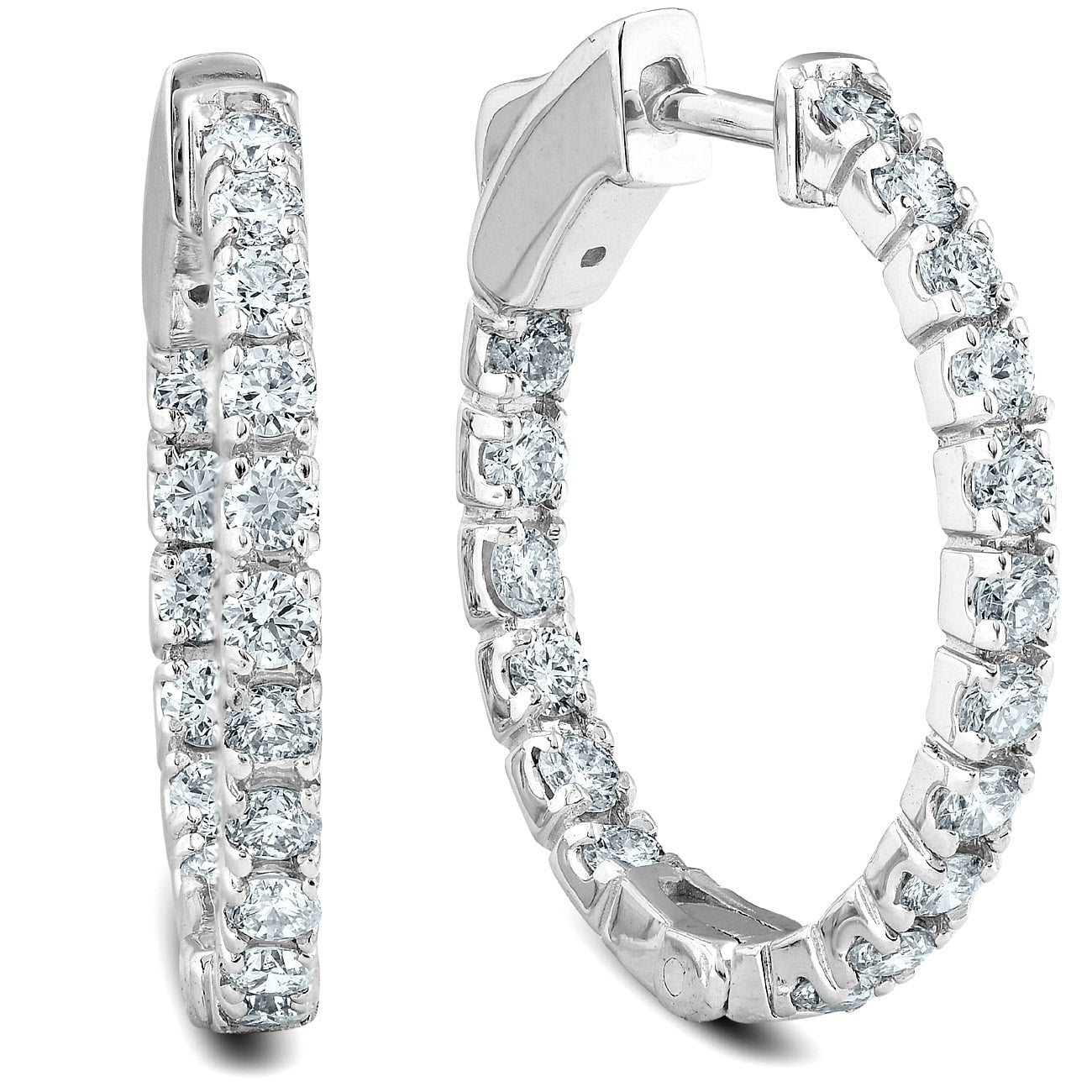 1.07Ct Diamond Inside Outside Hoops Womens Earrings 14K White Gold 1 Tall