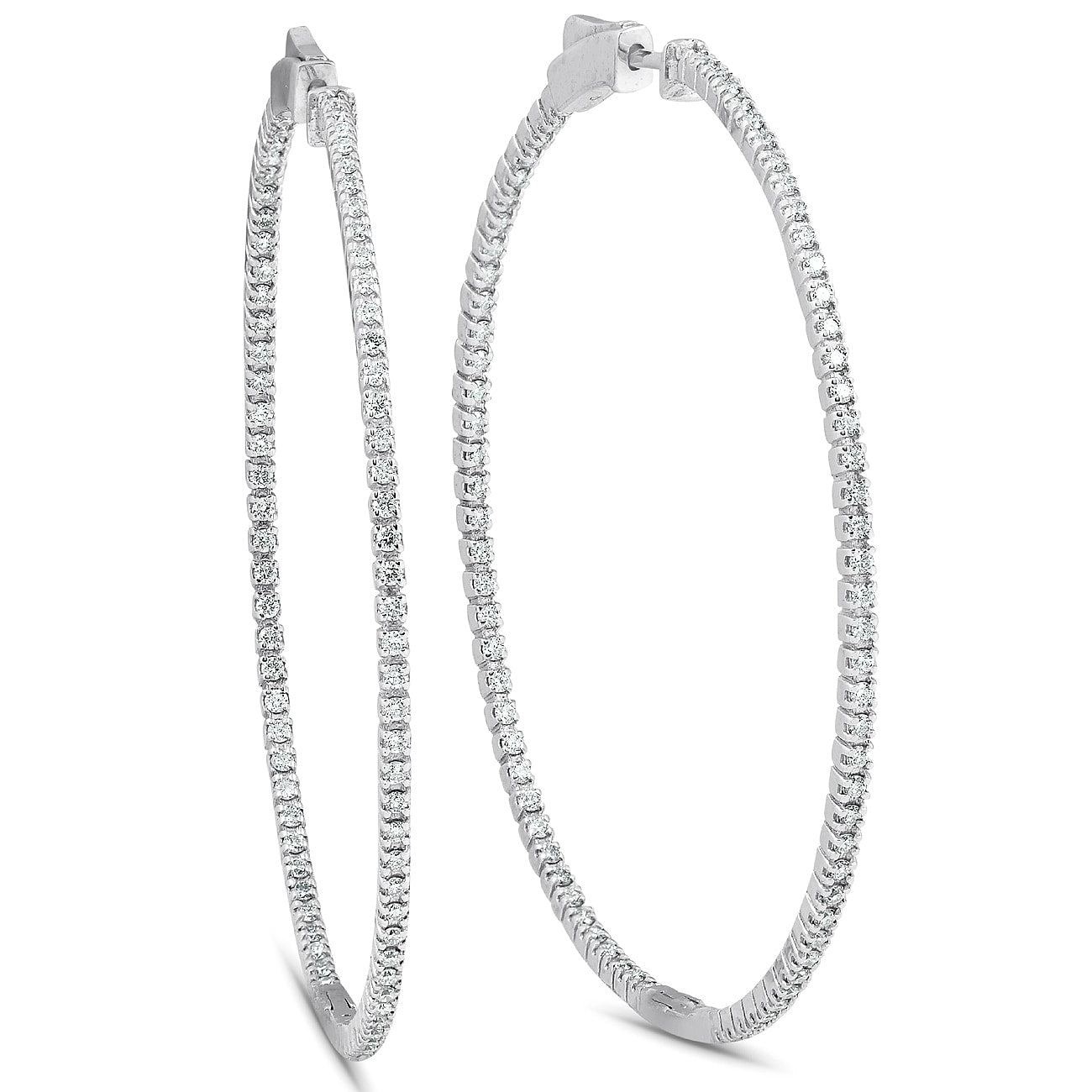 1.20Ct Diamond Inside Outside Skinny Hoops 14K White Gold Lab Grown2 Tall