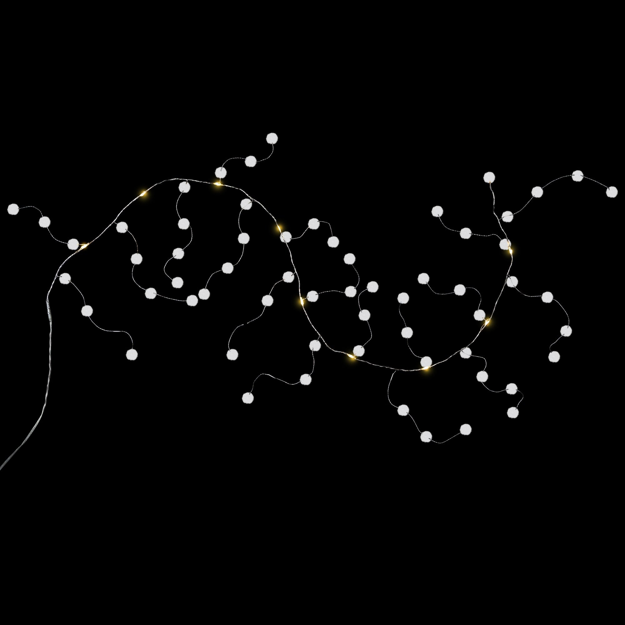 10 B O Led Warm White Pom Pom Garland Christmas Lights 3.25 Clear Wire.