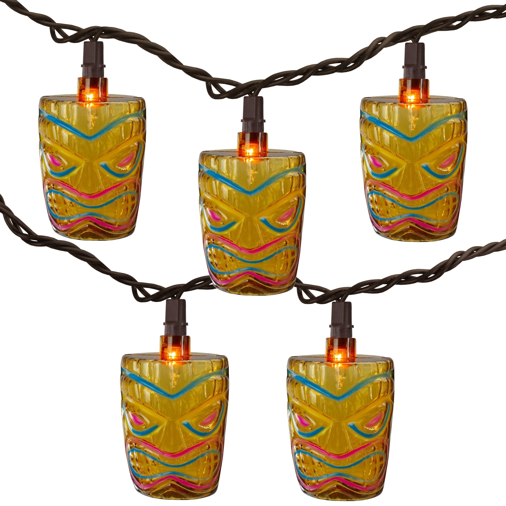Set Of 10 Tropical Paradise Brown Tiki Garden Patio Lights Brown Wire