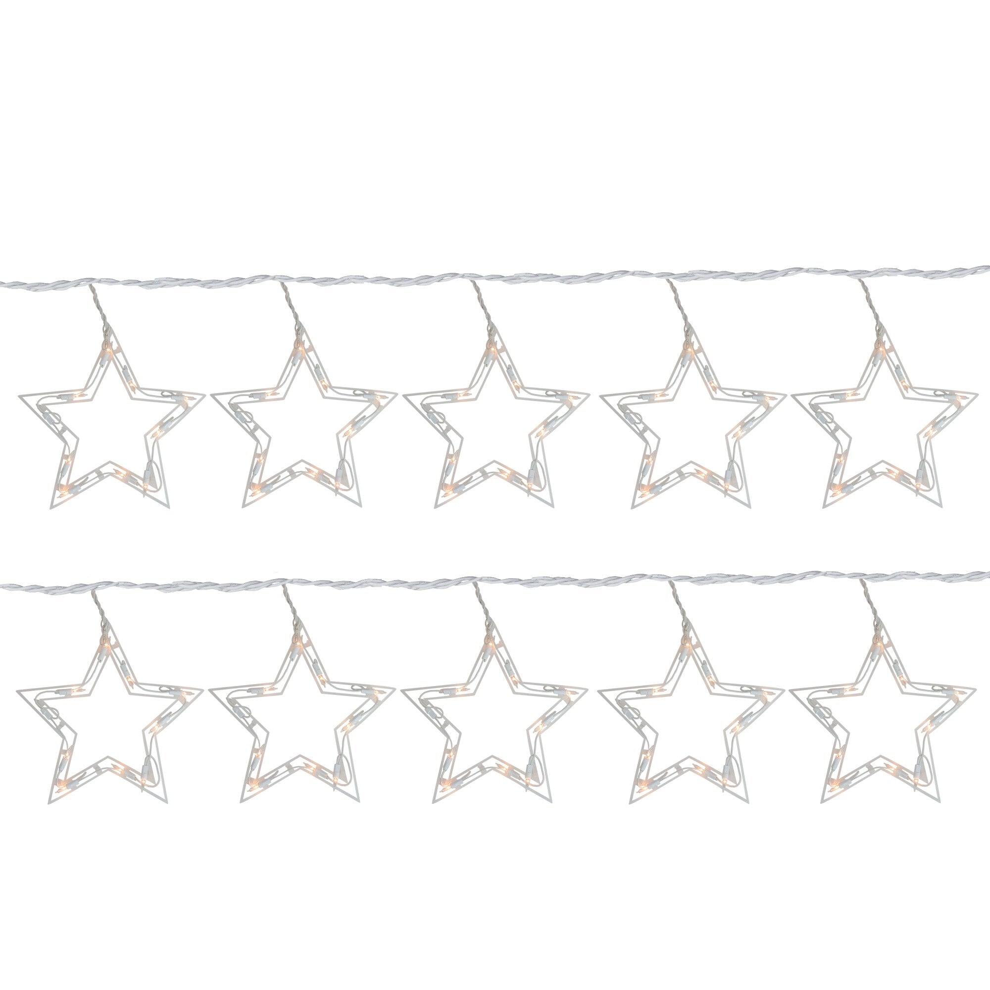 Set Of 10 Clear Twinkling Star Icicle Christmas Lights White Wire