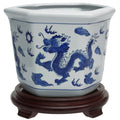 10 Dragon Blue White Porcelain Flower Pot