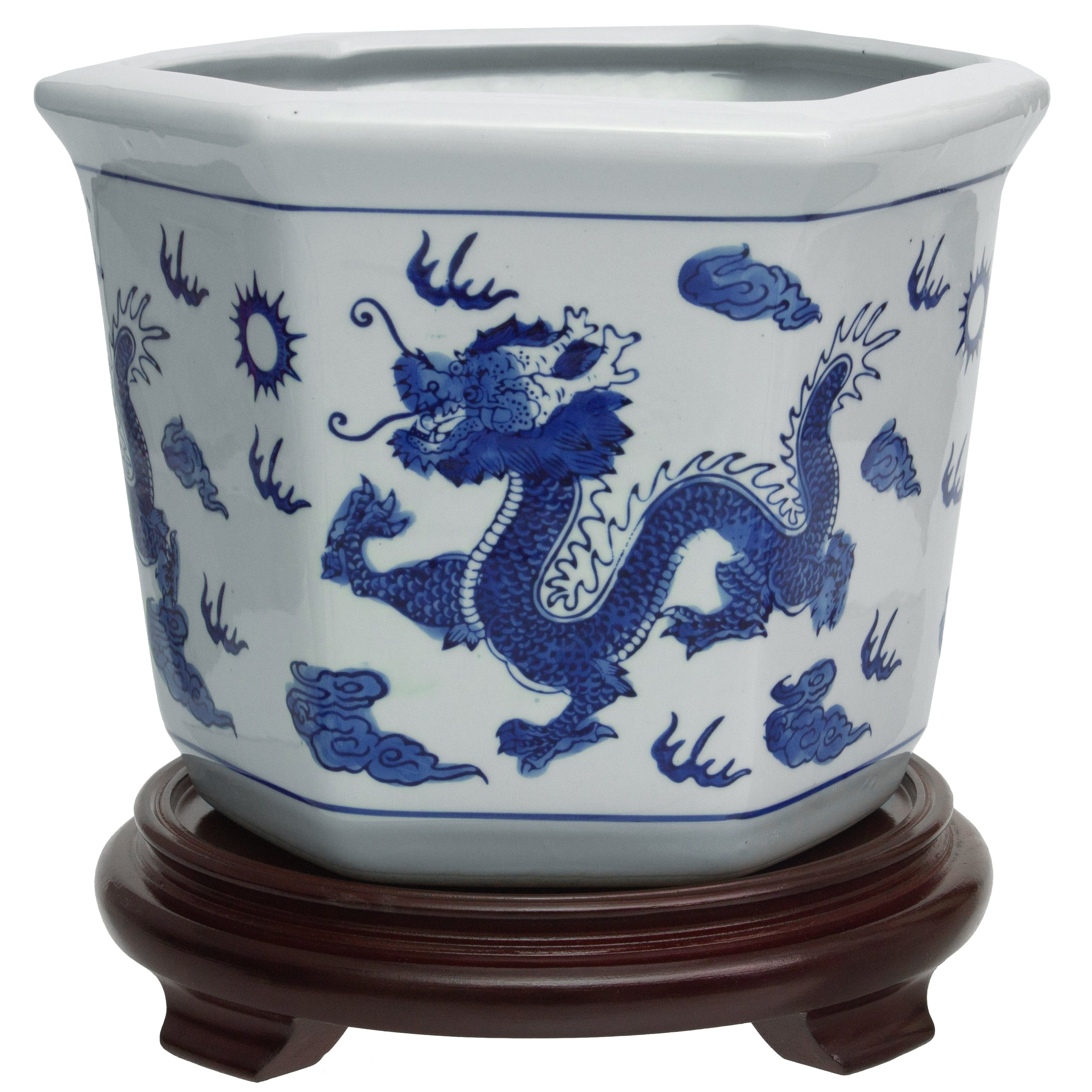 10 Dragon Blue White Porcelain Flower Pot