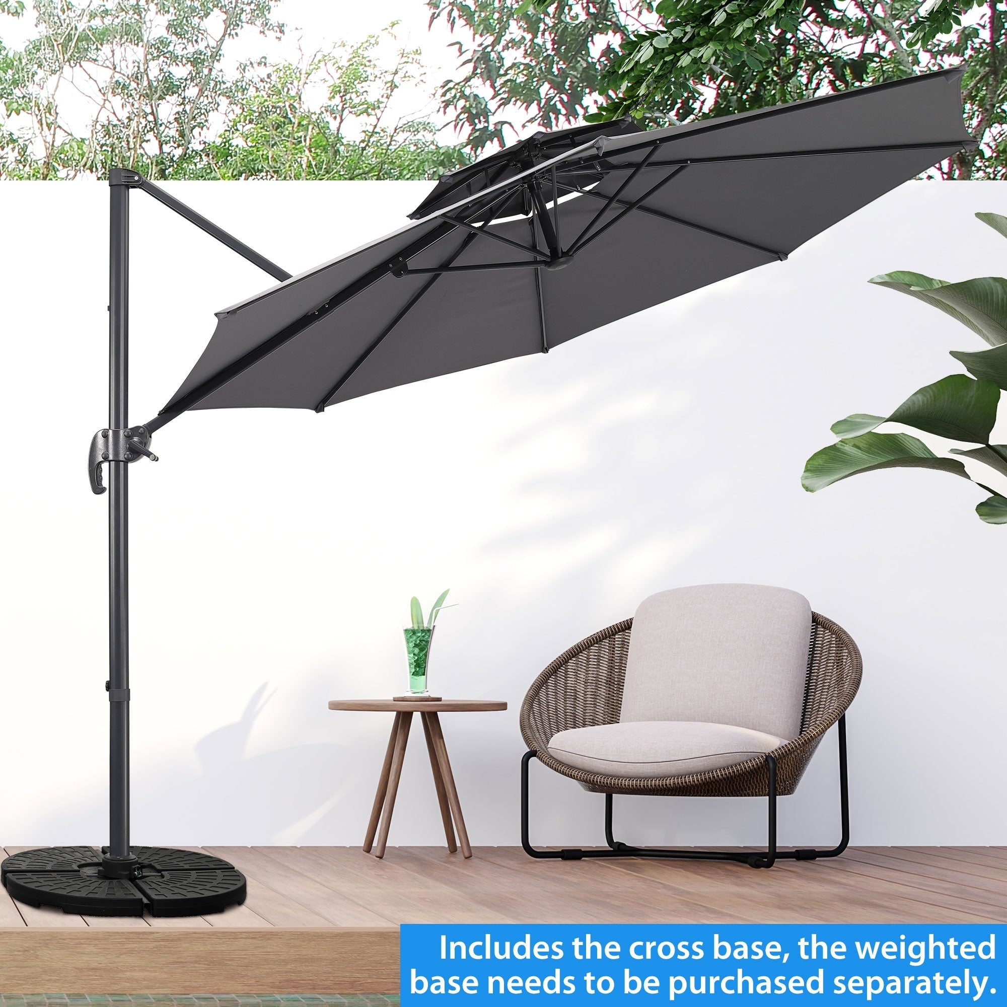 Ainfox Outdoor 10Ft Solar Cantilever Offset Hanging Patio Umbrella
