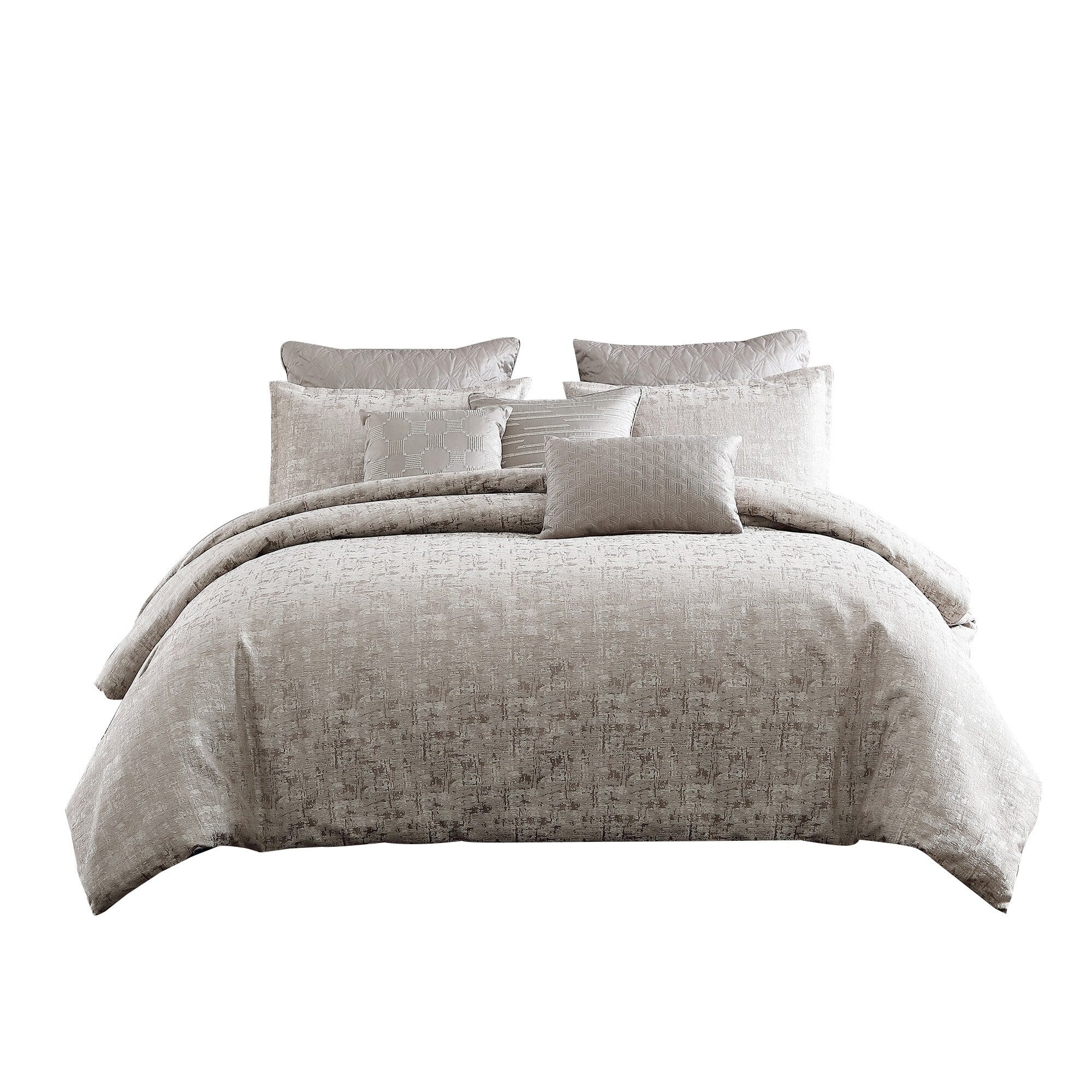 10 Piece King Polyester Comforter Set With Jacquard Print Gray