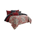 10 Piece King Size Comforter Set With Medallion Print Red And Blue