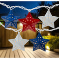 10 Red White And Blue Metal 4Th Of July Star String Lights 7.25Ft White Wire