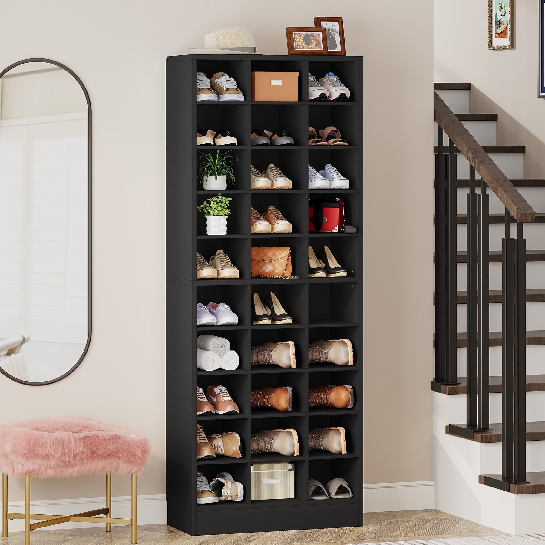 10 Tier Shoe Storage Cabinet Wooden Shoe Rack With 30 Cubbies