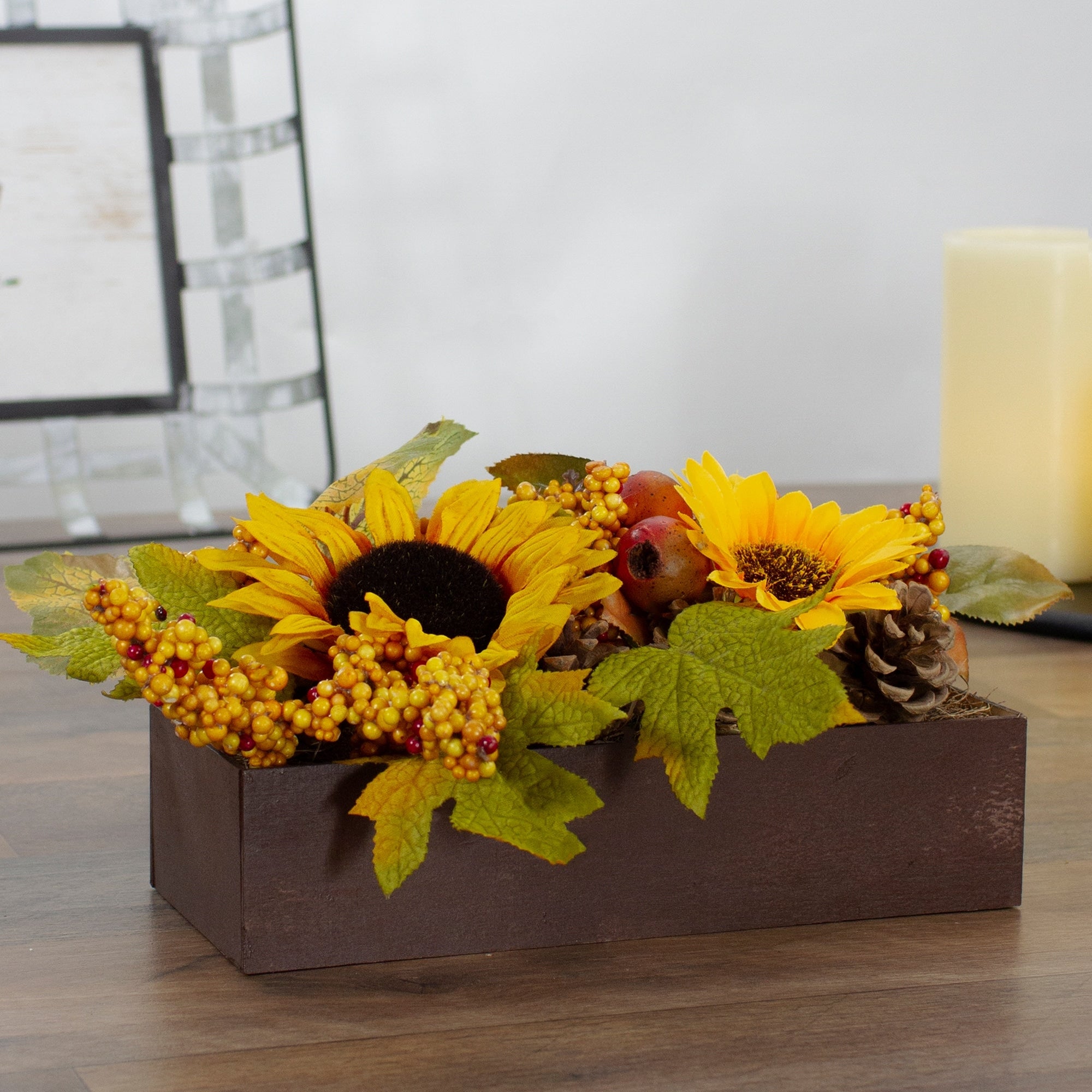 12 Yellow And Brown Sunflowers And Leaves Spring Floral Arrangement