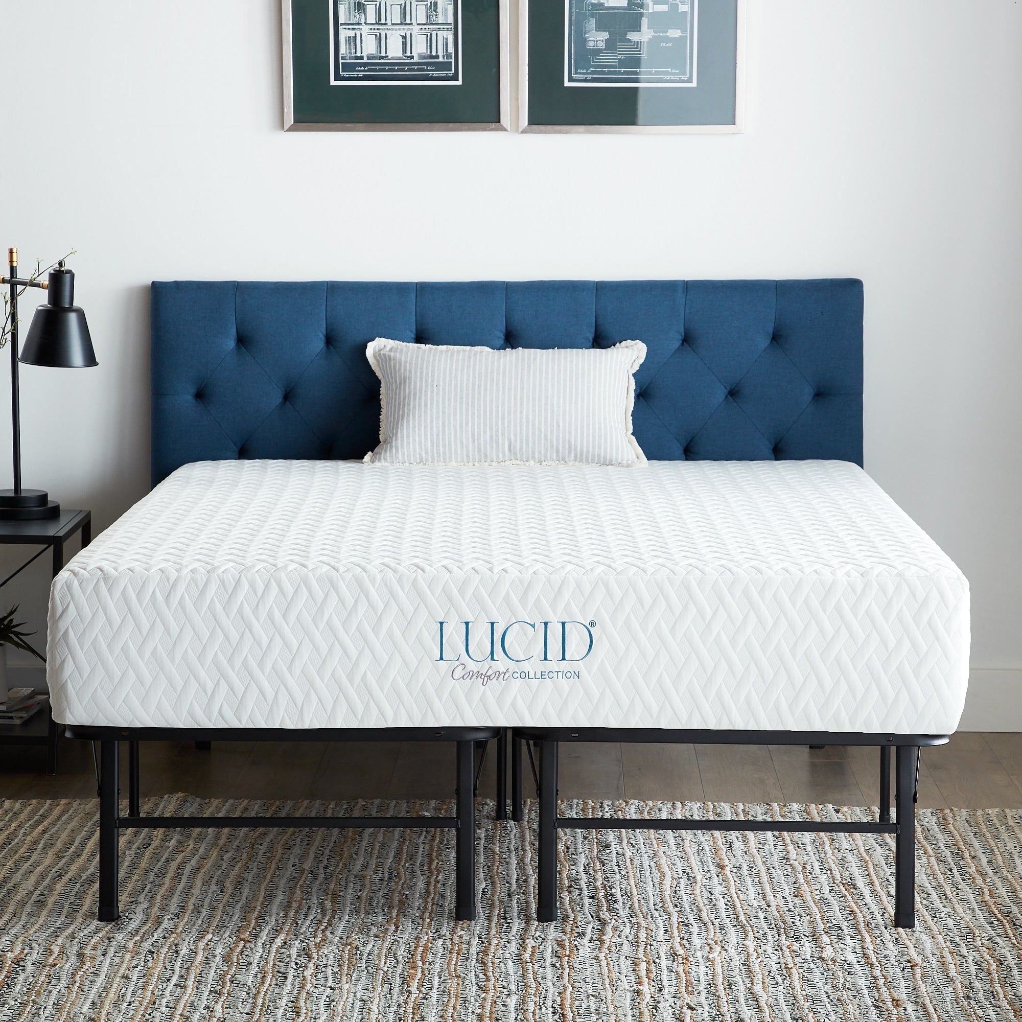 Lucid Comfort Collection 10 Surecool Queen Size Gel Memory Foam Mattress With Platform Frame