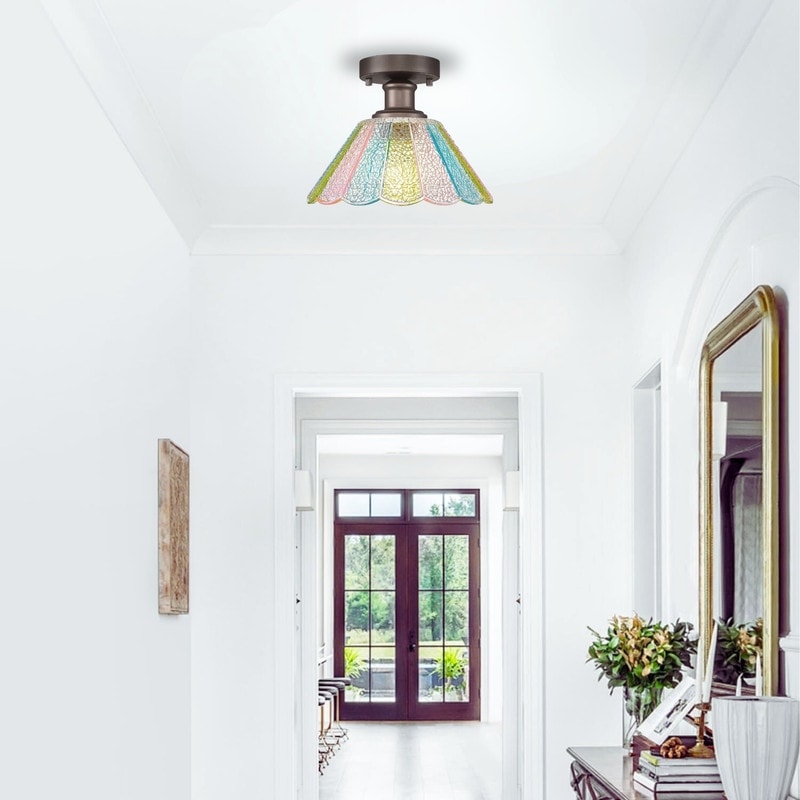 10 Inch Bulb Light Glass Metal Farmhouse Light Colored Floral Kitchen Light N A