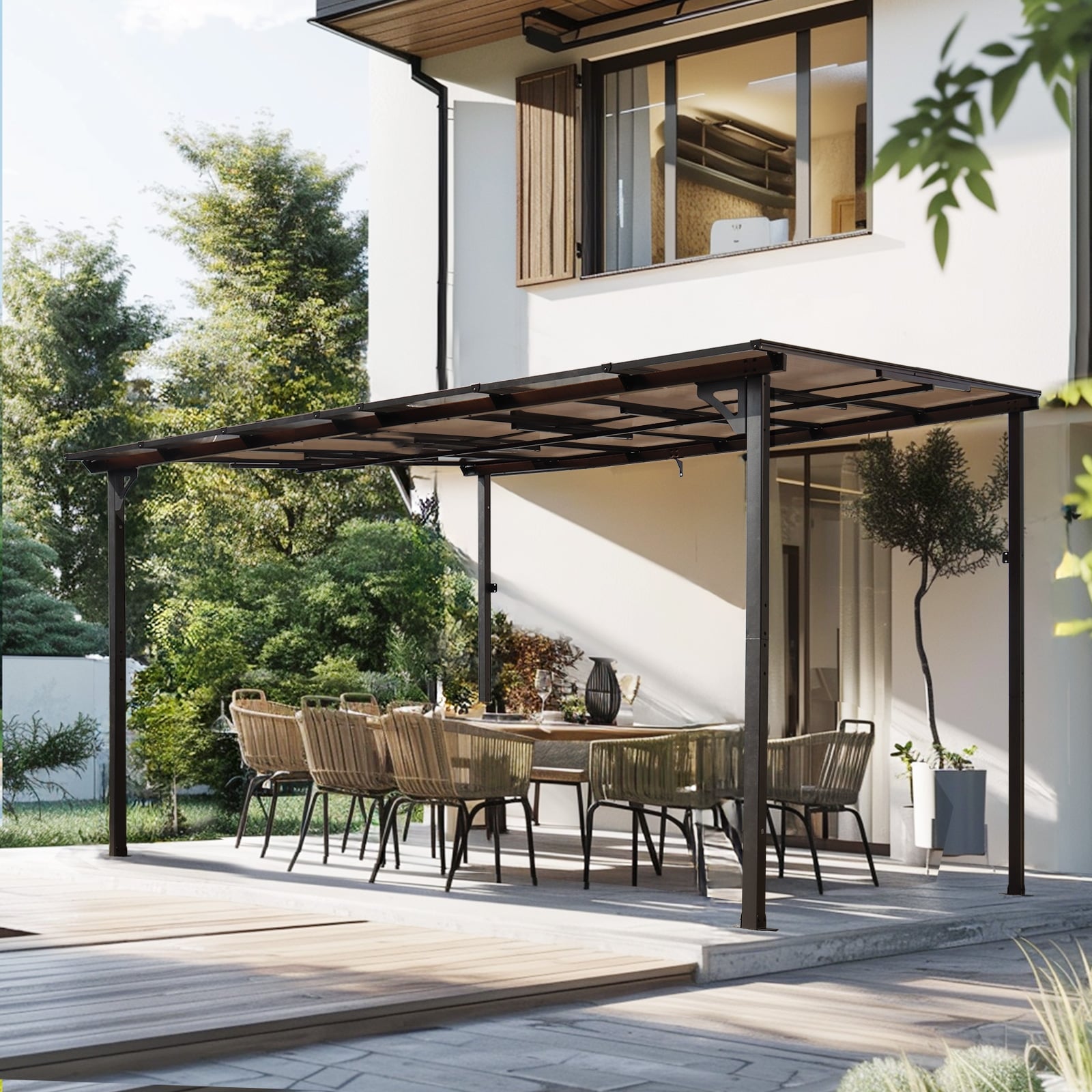 10 X 12 Outdoor Pergola Gazebo Wall Mounted Lean To Metal Awning Gazebo With Roof Large Heavy Duty For Patio Decks Backyard