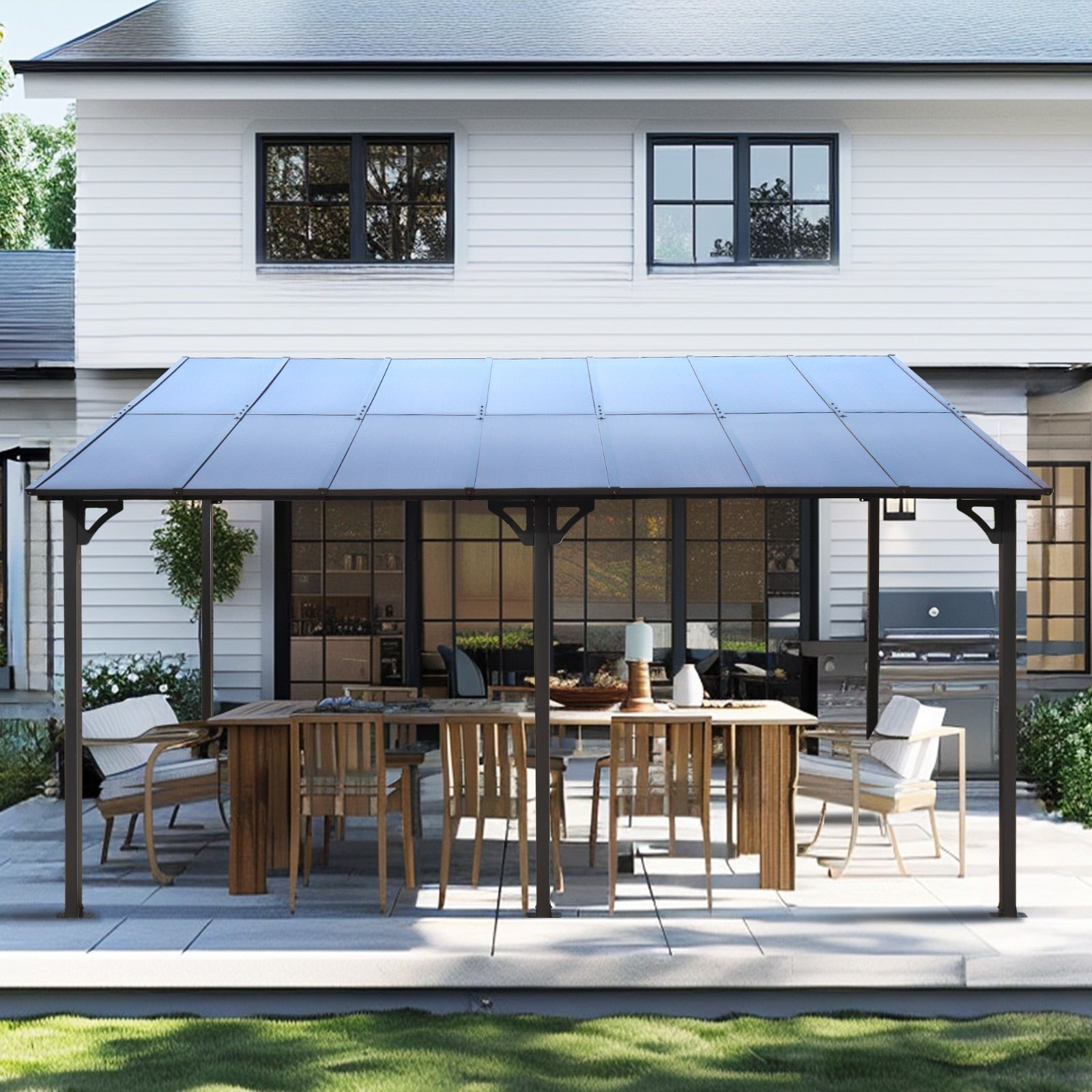 10 X 14 Outdoor Pergola Gazebo Wall Mounted Lean To Metal Awning Gazebo With Roof Large Heavy Duty For Patio Decks Backyard