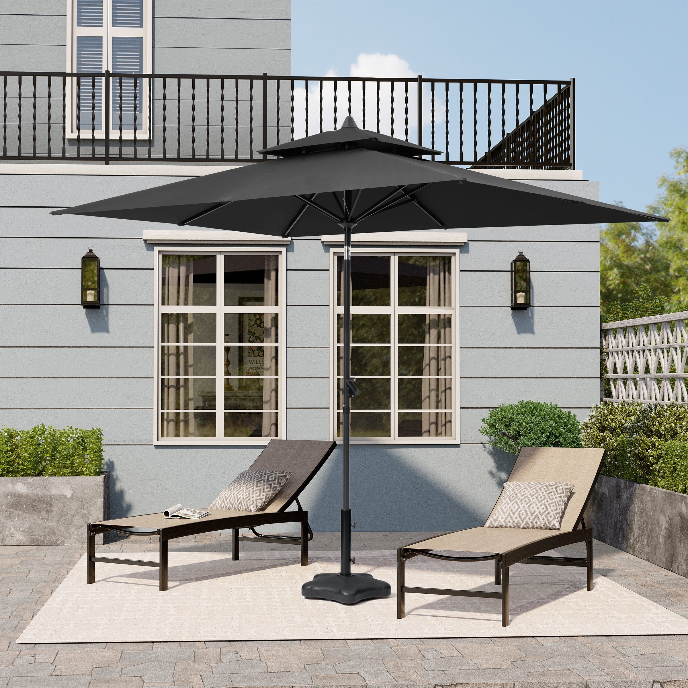 10 X 6.5 Ft Rectangular Double Top Market Umbrella With Tilt Crank